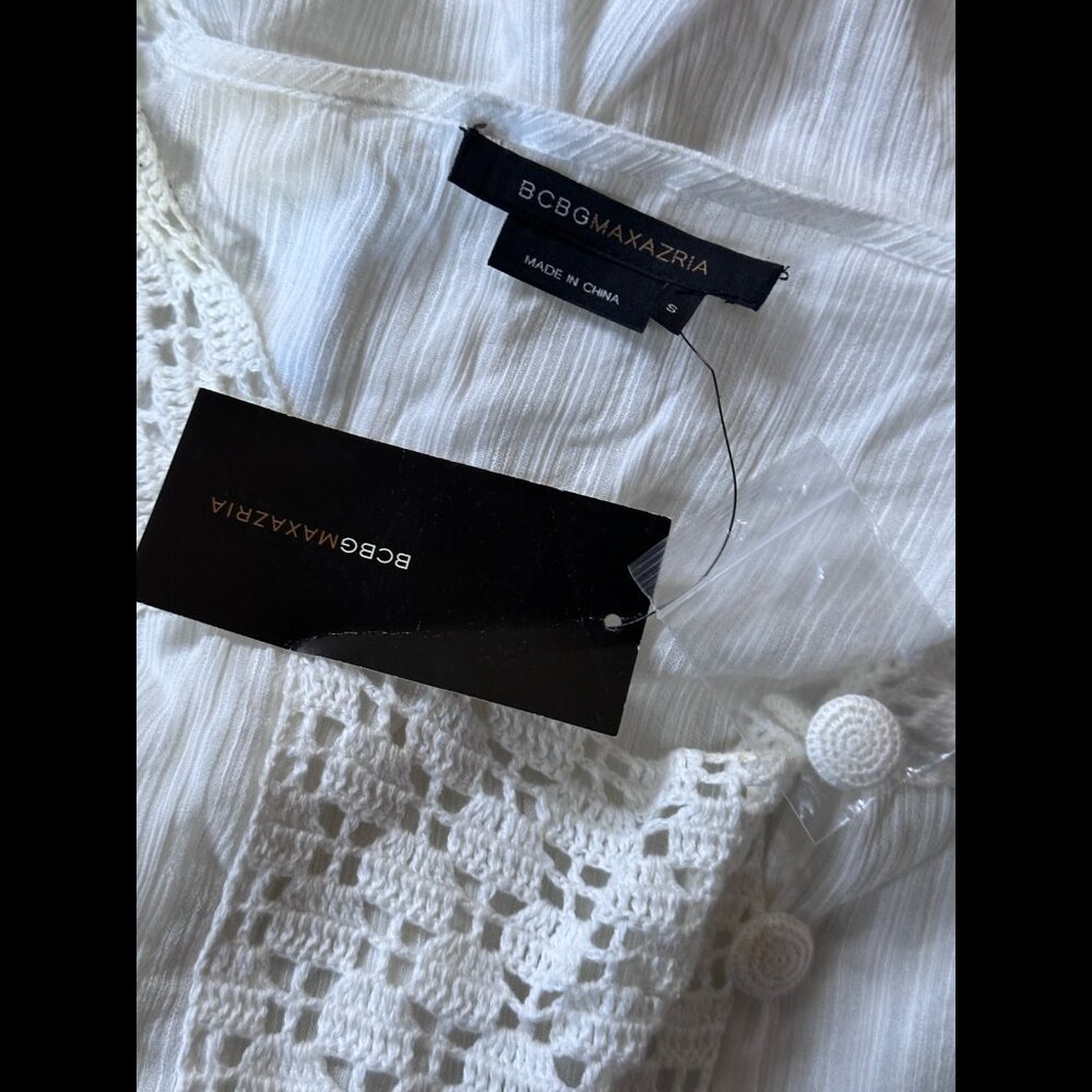 New BCBG Maxazria Woven Top Small Womens White 100% Cotton Tunic Shirt - Picture 6 of 7